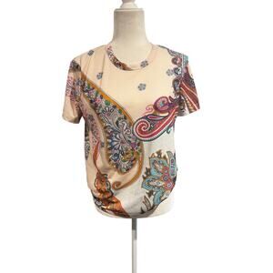 Desigual Multicolor Paisley Print T-Shirt Size S Y2K Boho Art Print